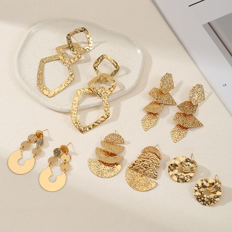 Women's elegant earrings with rustic, folded design Calm Wears-https://detail.1688.com/offer/726816325706.html-Calm Wears-Gold-Calm Wears