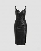 Women's fitted leather dress with slit-https://detail.1688.com/offer/680109024880.html-Calm Wears-Black-S-Calm Wears