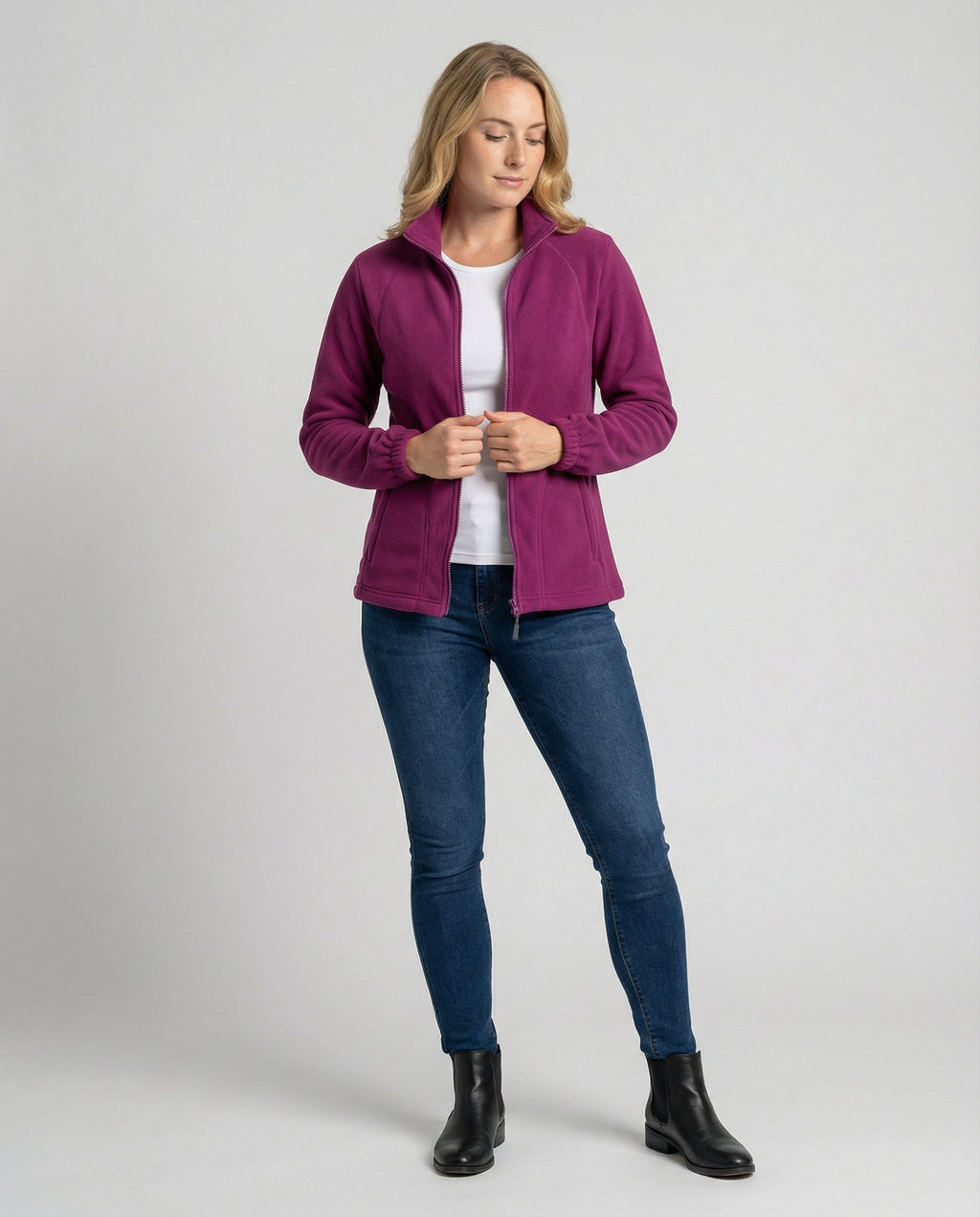 Women's Fleece Jacket Stand Collar-carro-moda-uk20250227-Calm Wears-Fuchsia-XS-Calm Wears