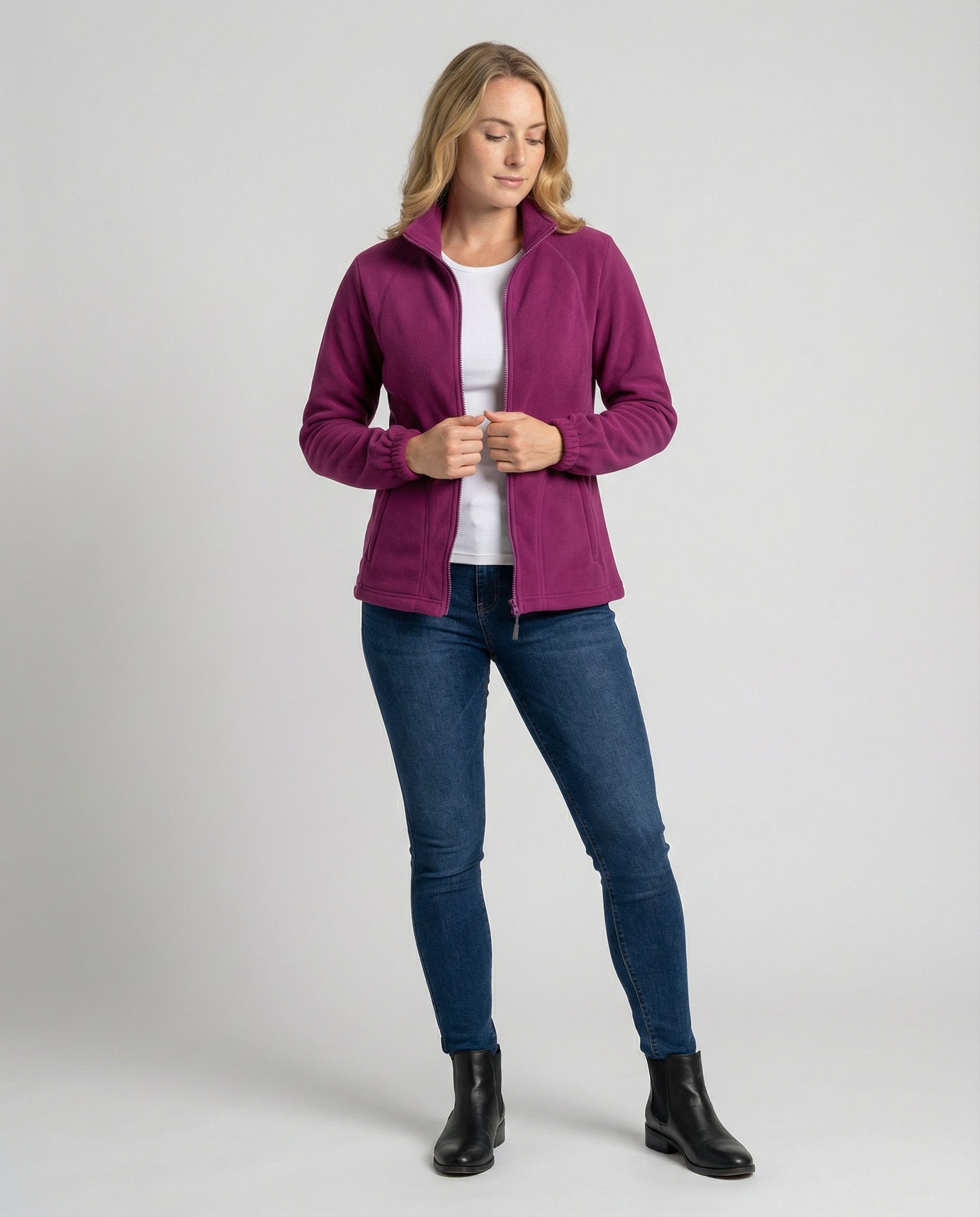 Women's Fleece Jacket Stand Collar-carro-moda-uk20250227-Calm Wears-Fuchsia-XS-Calm Wears
