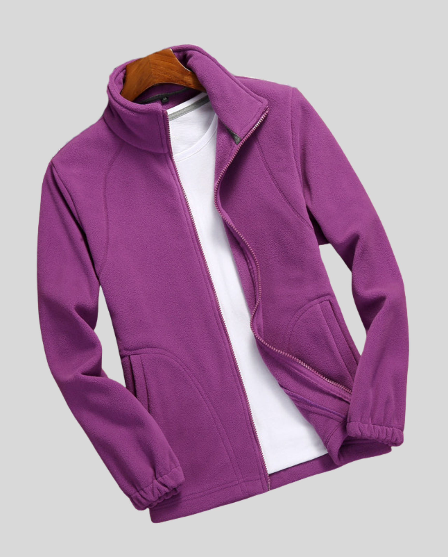 Women's Fleece Jacket Stand Collar-carro-moda-uk20250227-Calm Wears-Lilac-XS-Calm Wears