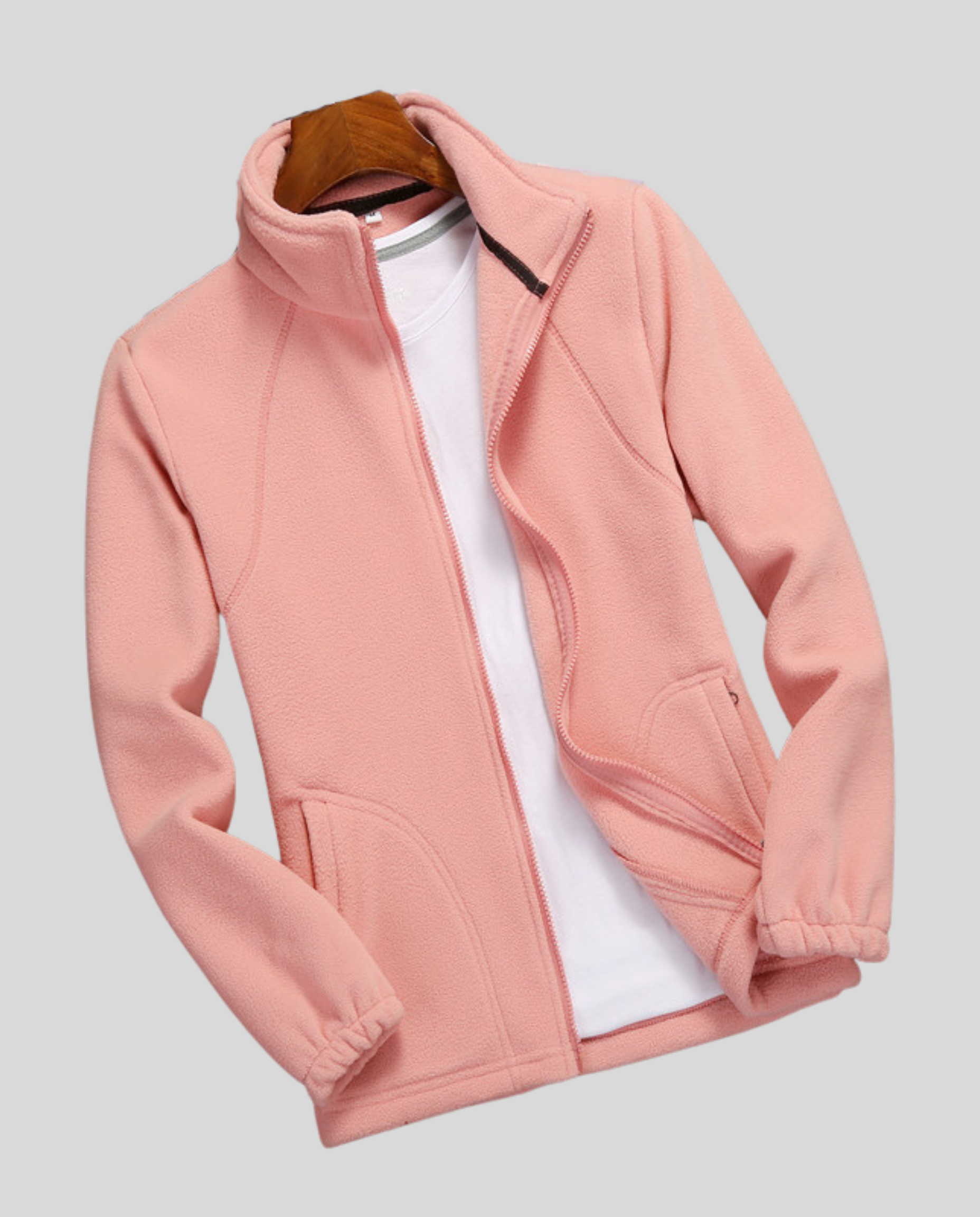 Women's Fleece Jacket Stand Collar-carro-moda-uk20250227-Calm Wears-Pink-XS-Calm Wears