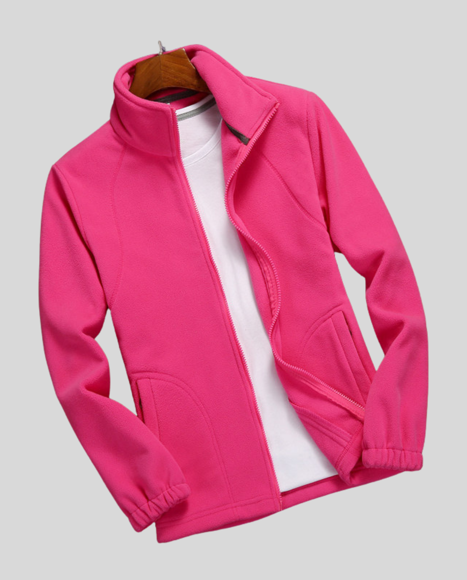 Women's Fleece Jacket Stand Collar-carro-moda-uk20250227-Calm Wears-RosenRed-XS-Calm Wears