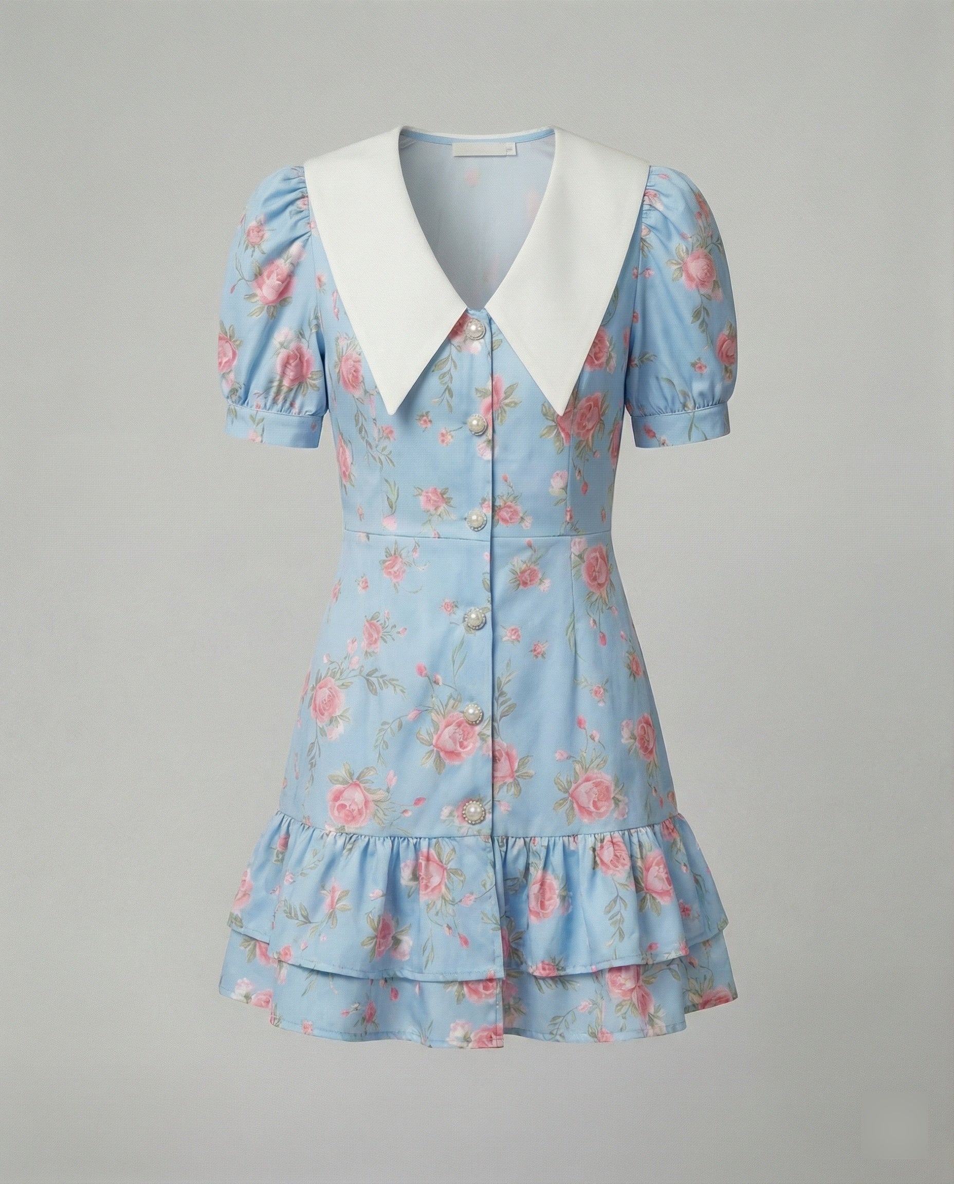 Women's floral dress with puff sleeves-https://detail.1688.com/offer/940043259505.html-Calm Wears-Blue-S-Calm Wears