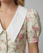Women's floral dress with puff sleeves-https://detail.1688.com/offer/940043259505.html-Calm Wears-Pink-S-Calm Wears