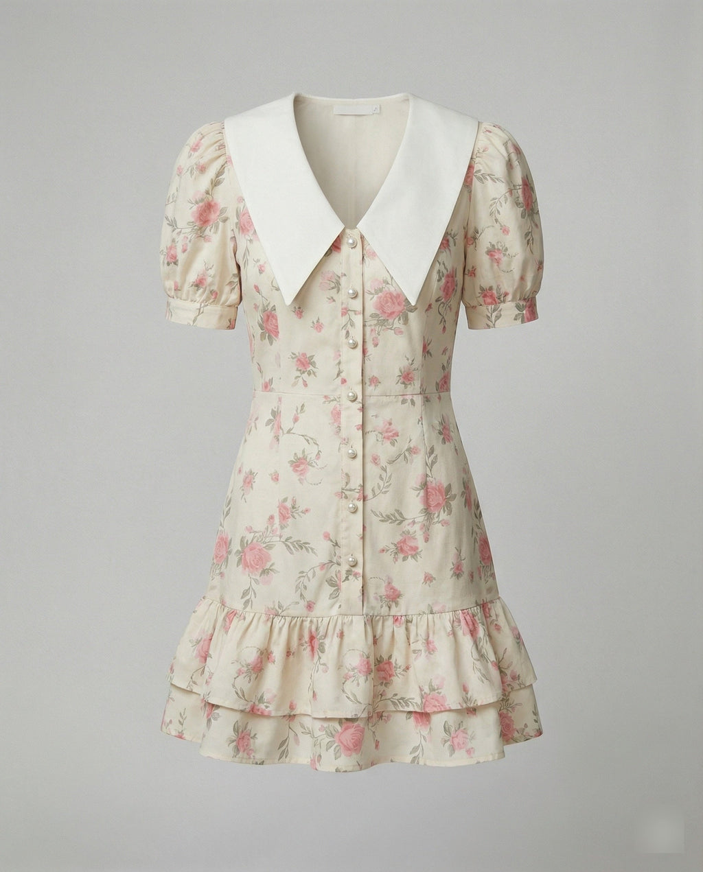 Women's floral dress with puff sleeves-https://detail.1688.com/offer/940043259505.html-Calm Wears-Pink-S-Calm Wears