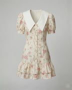 Women's floral dress with puff sleeves-https://detail.1688.com/offer/940043259505.html-Calm Wears-Pink-S-Calm Wears