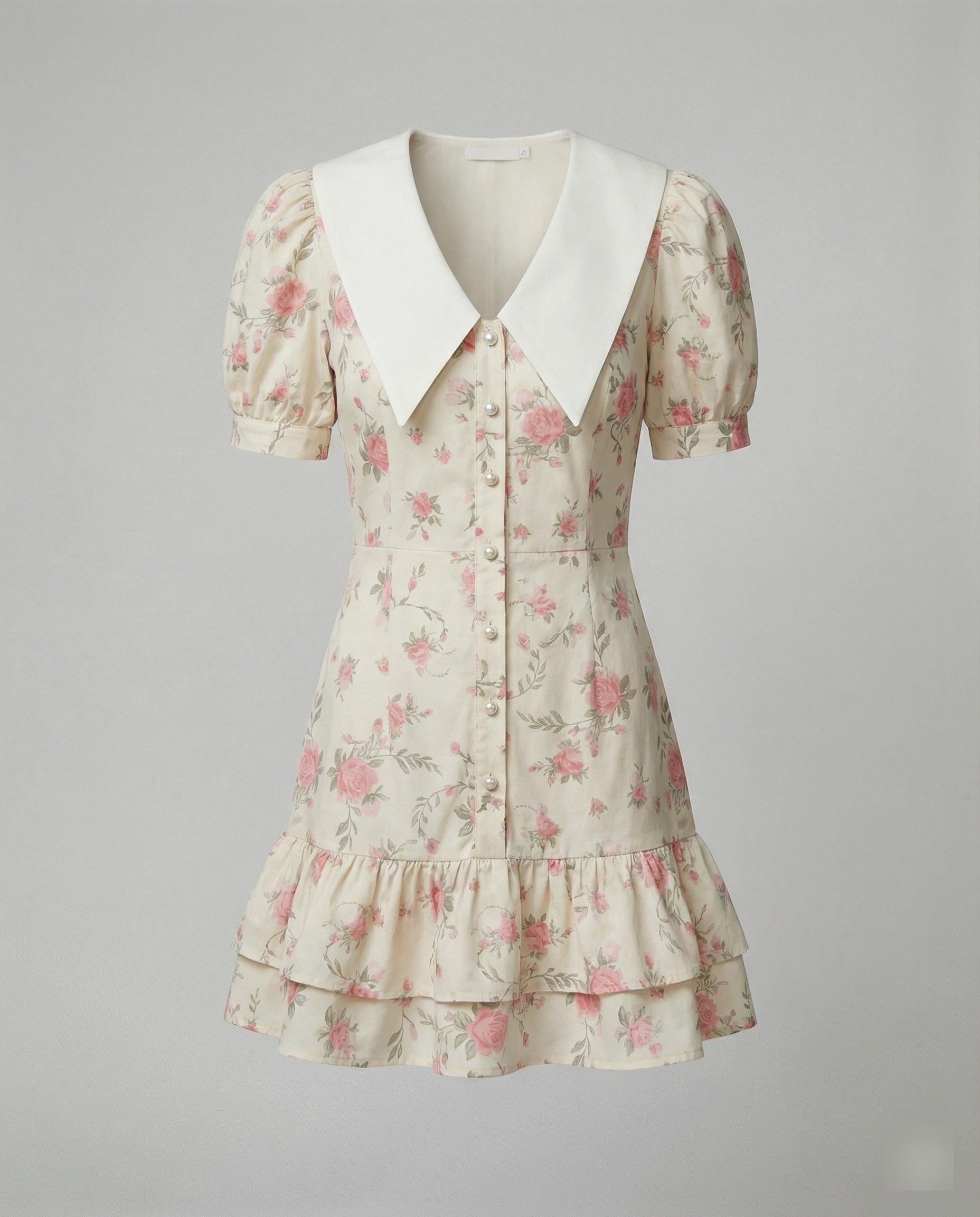Women's floral dress with puff sleeves-https://detail.1688.com/offer/940043259505.html-Calm Wears-Pink-S-Calm Wears