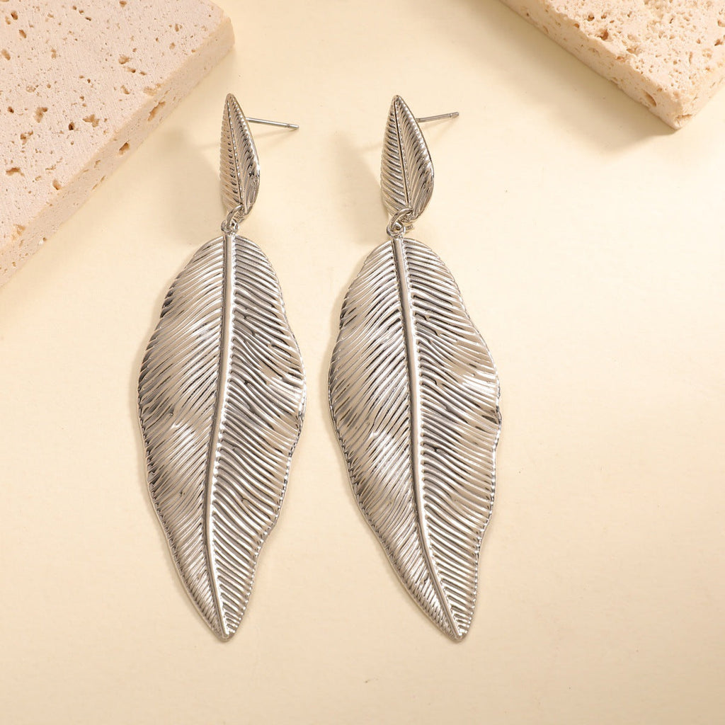 Women's Hanging Earrings in Elegant Leaf Design Calm Wears-https://detail.1688.com/offer/1027266990008.html-Calm Wears-Silver-Calm Wears