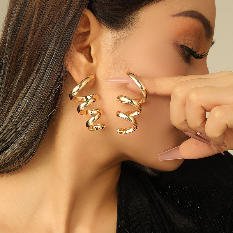 Women's Hanging Earrings with Elegant, Curved Design Calm Wears-https://detail.1688.com/offer/762231280423.html-Calm Wears-Silver-Calm Wears