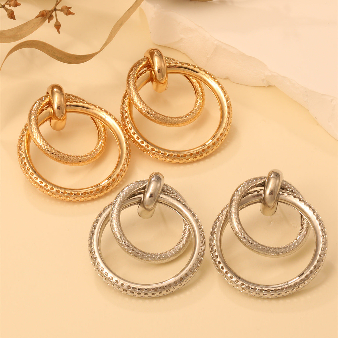 Women's Hanging Earrings with Elegant, Curved Ring Design Calm Wears-https://detail.1688.com/offer/850507767920.html-Calm Wears-Imitation gold-Calm Wears