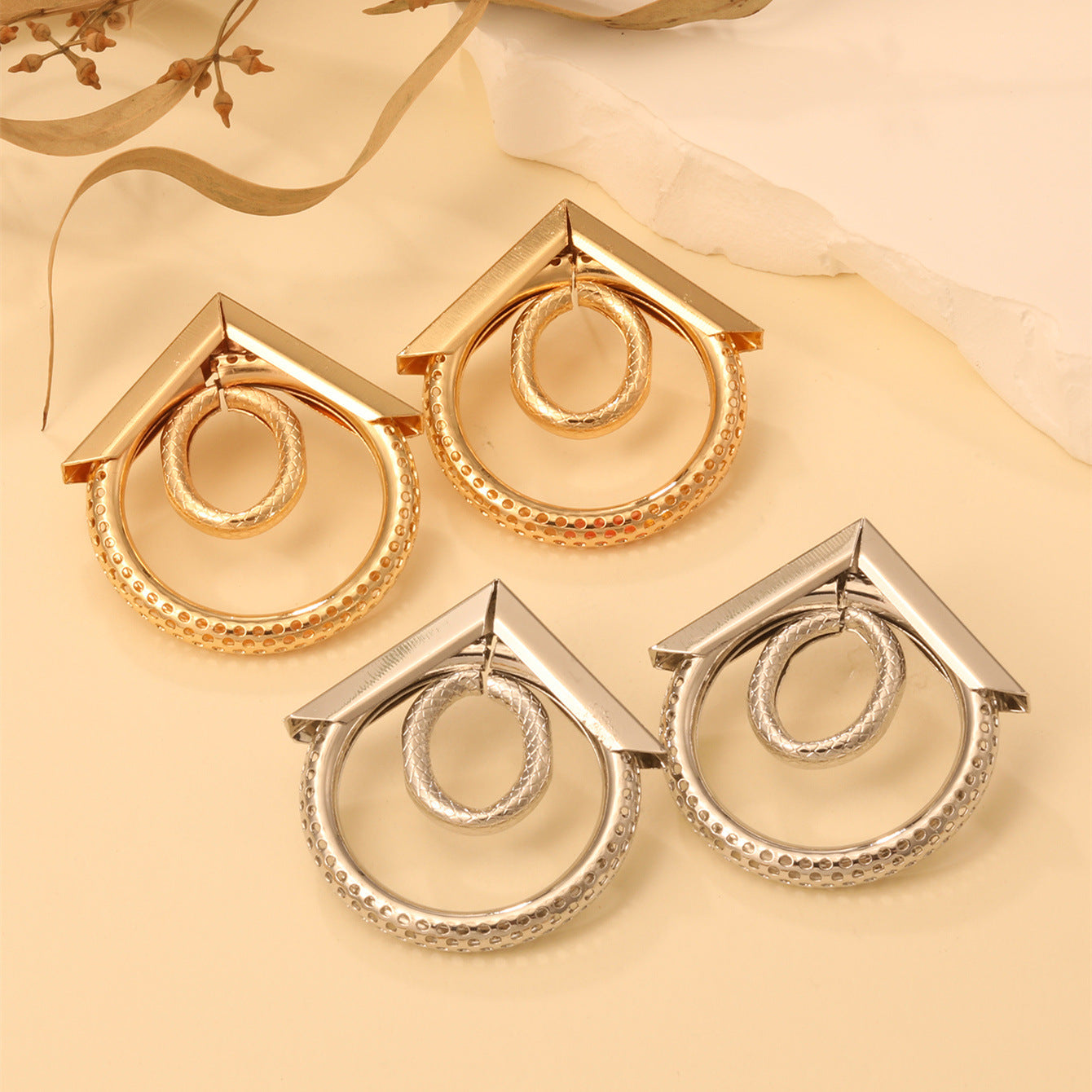 Women's Hanging Earrings with Elegant, Curved Ring Design Calm Wears-https://detail.1688.com/offer/850507767920.html-Calm Wears-Imitation gold-Calm Wears