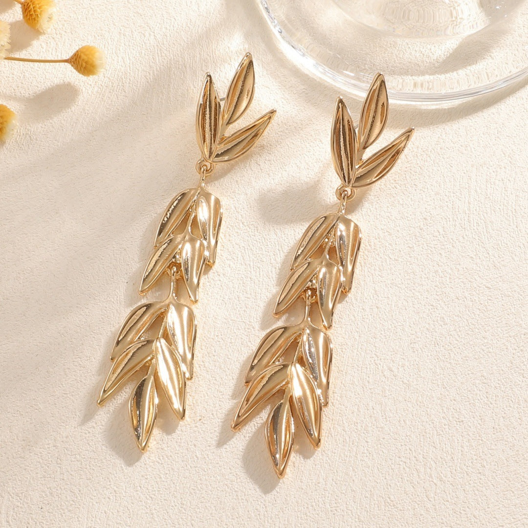 Women's Hanging Earrings with Elegant Leaf Design Calm Wears-https://detail.1688.com/offer/963159162290.html-Calm Wears-Gold-Calm Wears