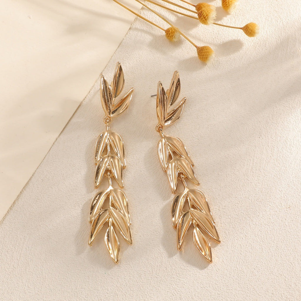 Women's Hanging Earrings with Elegant Leaf Design Calm Wears-https://detail.1688.com/offer/963159162290.html-Calm Wears-Gold-Calm Wears