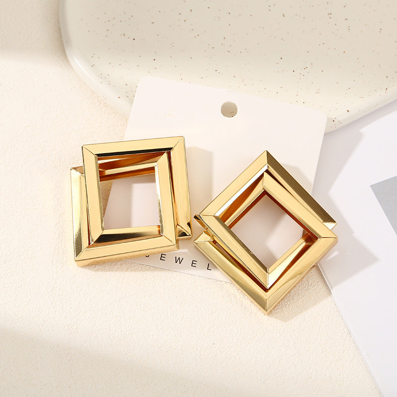 Women's Hanging Earrings with Square Design and Glossy Surface Calm Wears-https://detail.1688.com/offer/668558436645.html-Calm Wears-Rot-Calm Wears