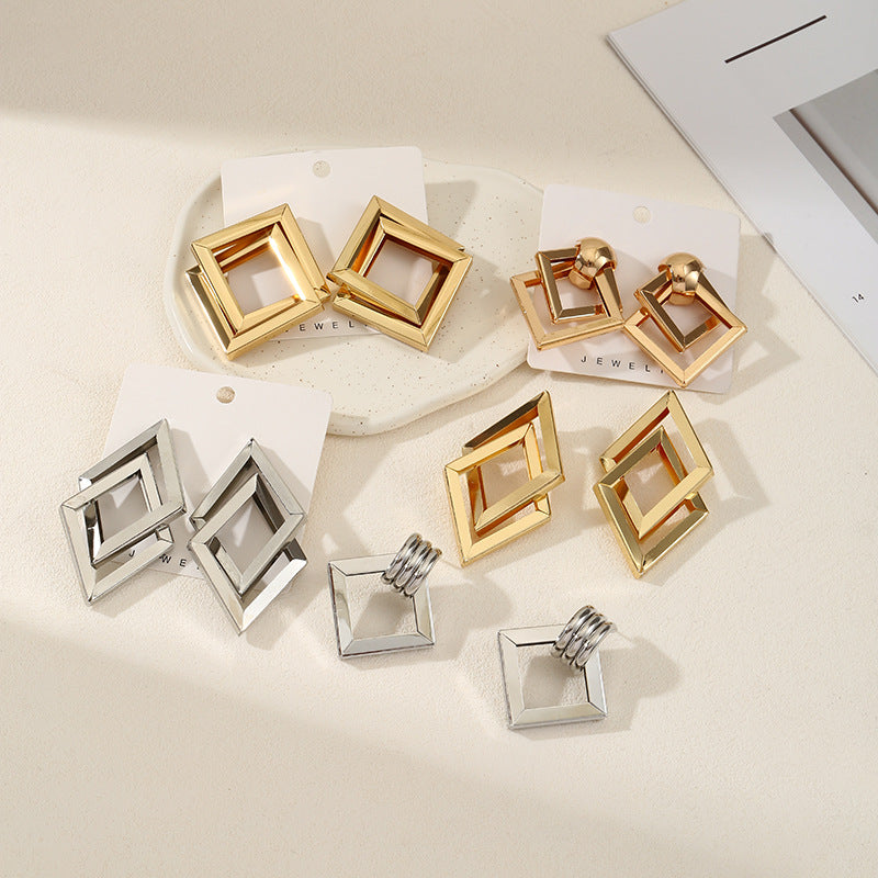 Women's Hanging Earrings with Square Design and Glossy Surface Calm Wears-https://detail.1688.com/offer/668558436645.html-Calm Wears-Unknown-Calm Wears