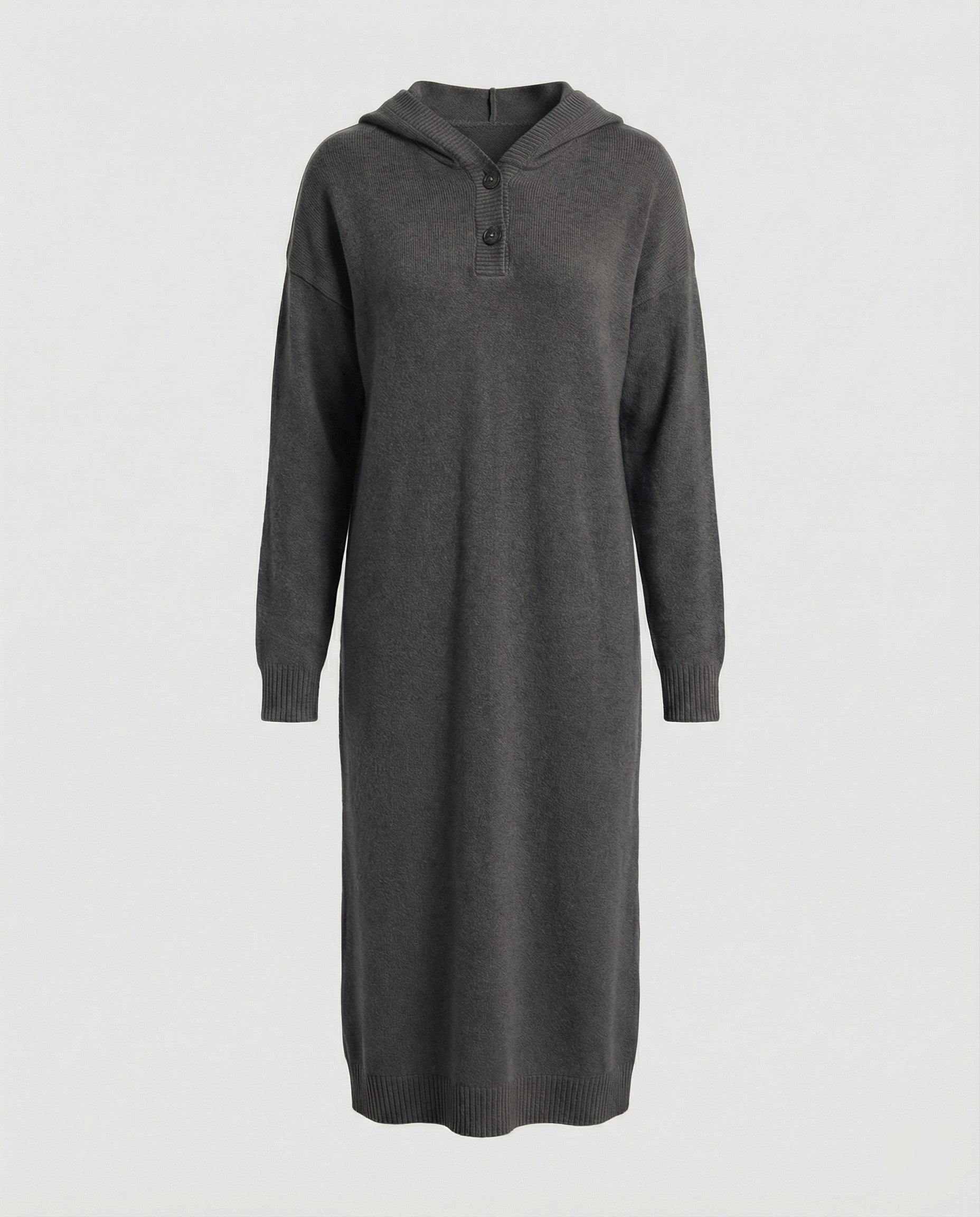 Women's hoodie dress made of soft knit material with button placket and hood-https://detail.1688.com/offer/964894328925.html-Calm Wears-Gray-One size-Calm Wears
