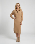 Women's hoodie dress made of soft knit material with button placket and hood-https://detail.1688.com/offer/964894328925.html-Calm Wears-Khaki-One size-Calm Wears