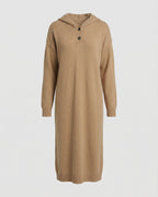 Women's hoodie dress made of soft knit material with button placket and hood-https://detail.1688.com/offer/964894328925.html-Calm Wears-Khaki-One size-Calm Wears