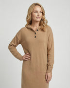 Women's hoodie dress made of soft knit material with button placket and hood-https://detail.1688.com/offer/964894328925.html-Calm Wears-Khaki-One size-Calm Wears