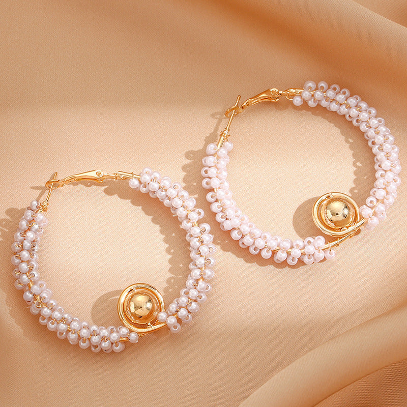 Women’s hoops with artistic pearl design Calm Wears-https://detail.1688.com/offer/729118522118.html-Calm Wears-Beige-Calm Wears