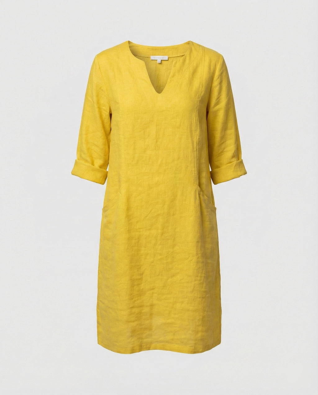 Women's linen dress with a loose fit and elegant V-neck-https://detail.1688.com/offer/675659538362.html-Calm Wears-Yellow-S-Calm Wears