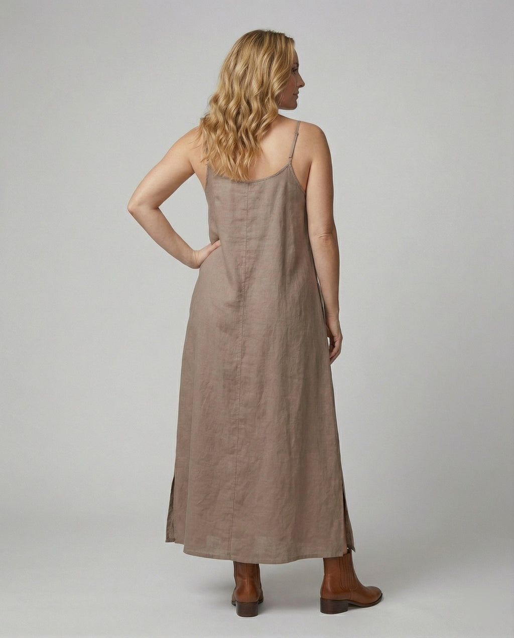 Women’s maxi dress with casual V-neckline and side pockets-https://detail.1688.com/offer/901617419630.html-Calm Wears-Braun-S-Calm Wears
