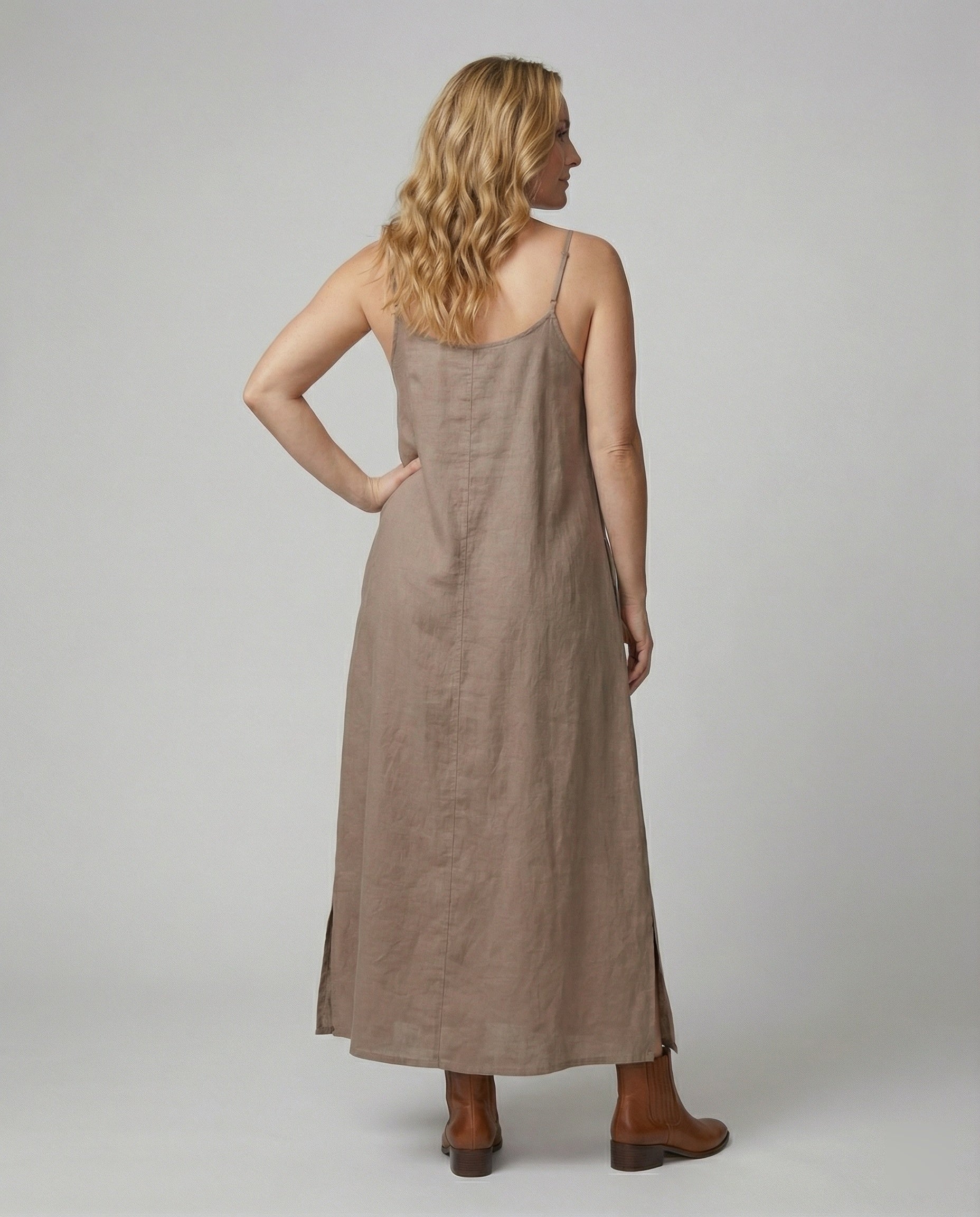 Women’s maxi dress with casual V-neckline and side pockets-https://detail.1688.com/offer/901617419630.html-Calm Wears-Braun-S-Calm Wears