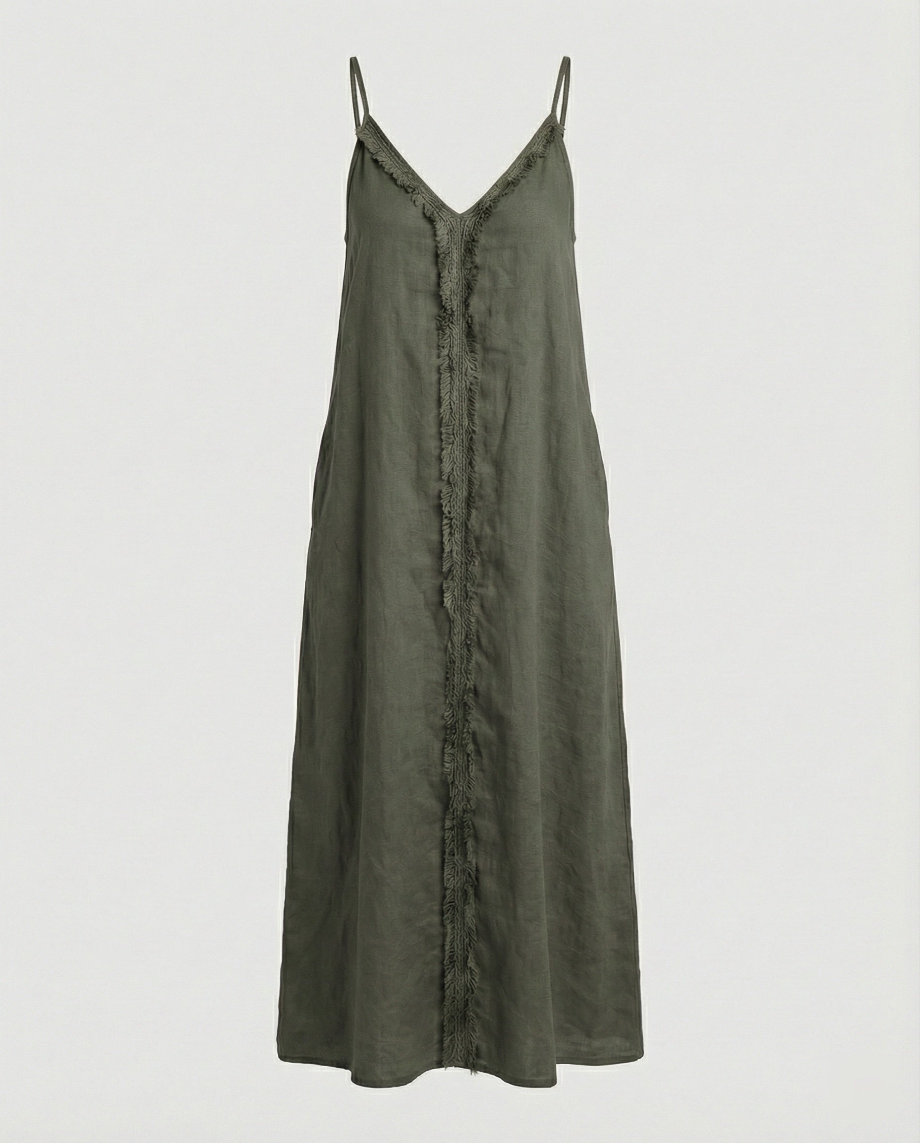 Women’s maxi dress with casual V-neckline and side pockets-https://detail.1688.com/offer/901617419630.html-Calm Wears-Green-S-Calm Wears
