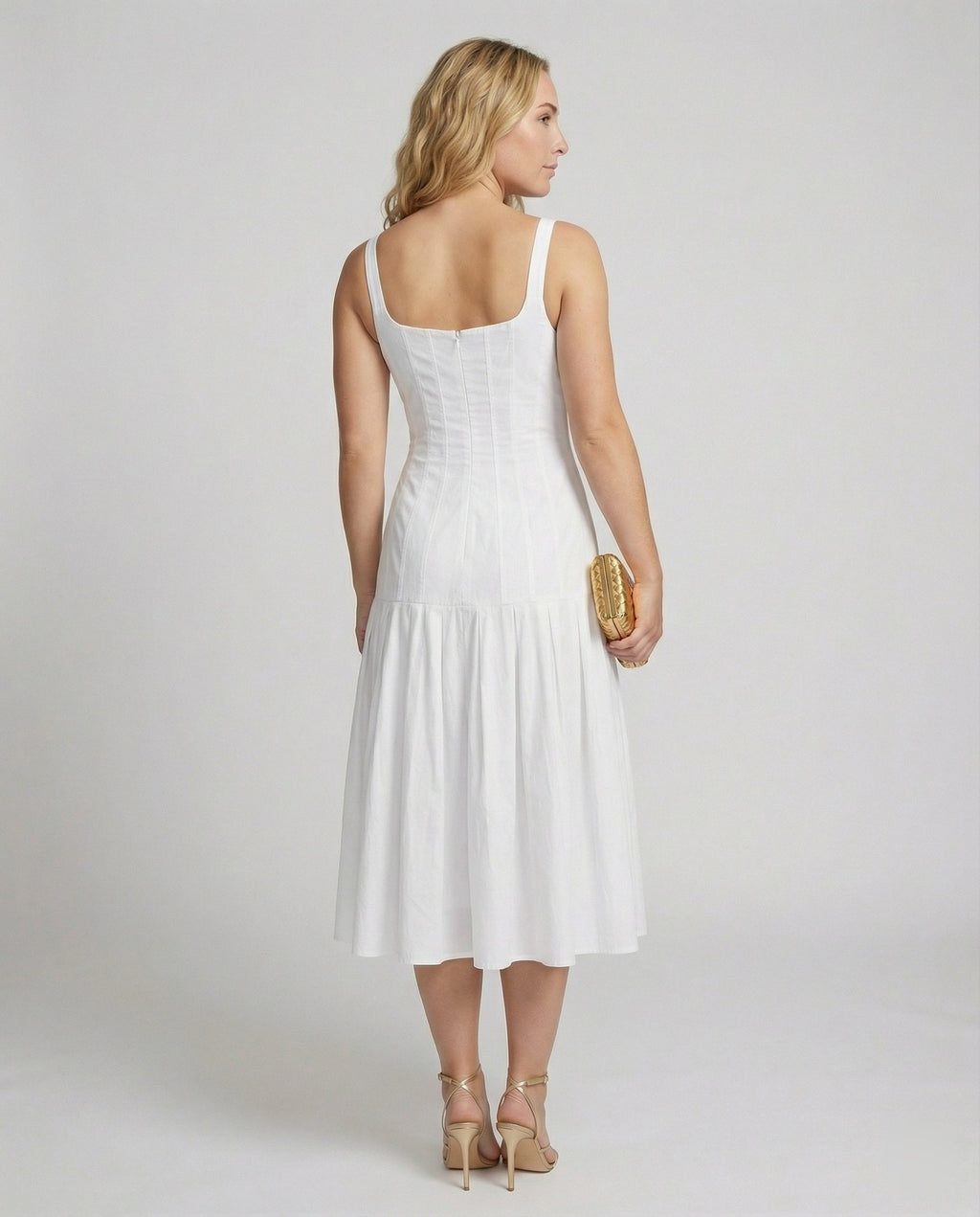 Women's mid dress with elegant cut-https://detail.1688.com/offer/918088886834.html-Calm Wears-White-S-Calm Wears