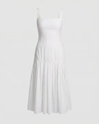 Women's mid dress with elegant cut-https://detail.1688.com/offer/918088886834.html-Calm Wears-White-S-Calm Wears