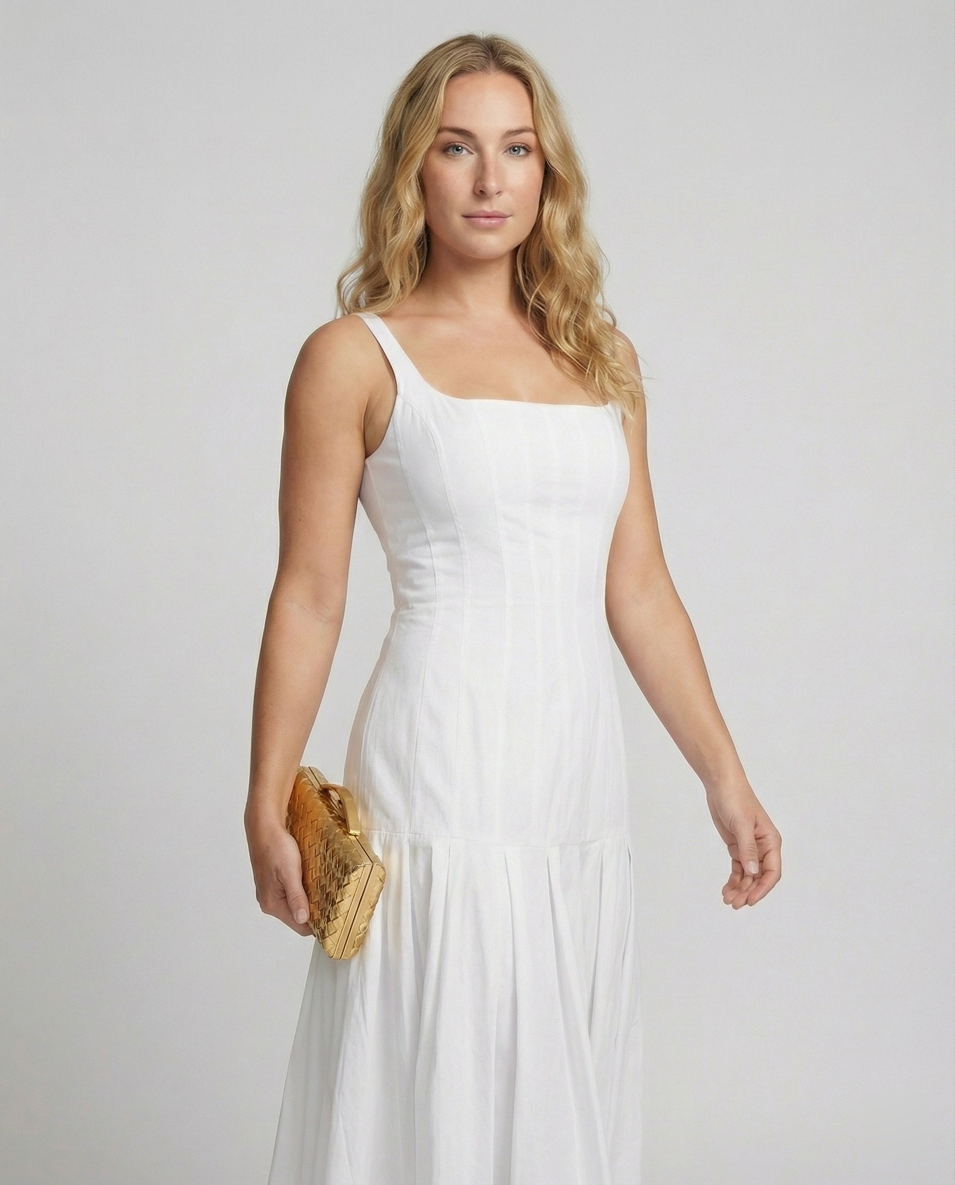 Women's mid dress with elegant cut-https://detail.1688.com/offer/918088886834.html-Calm Wears-White-S-Calm Wears
