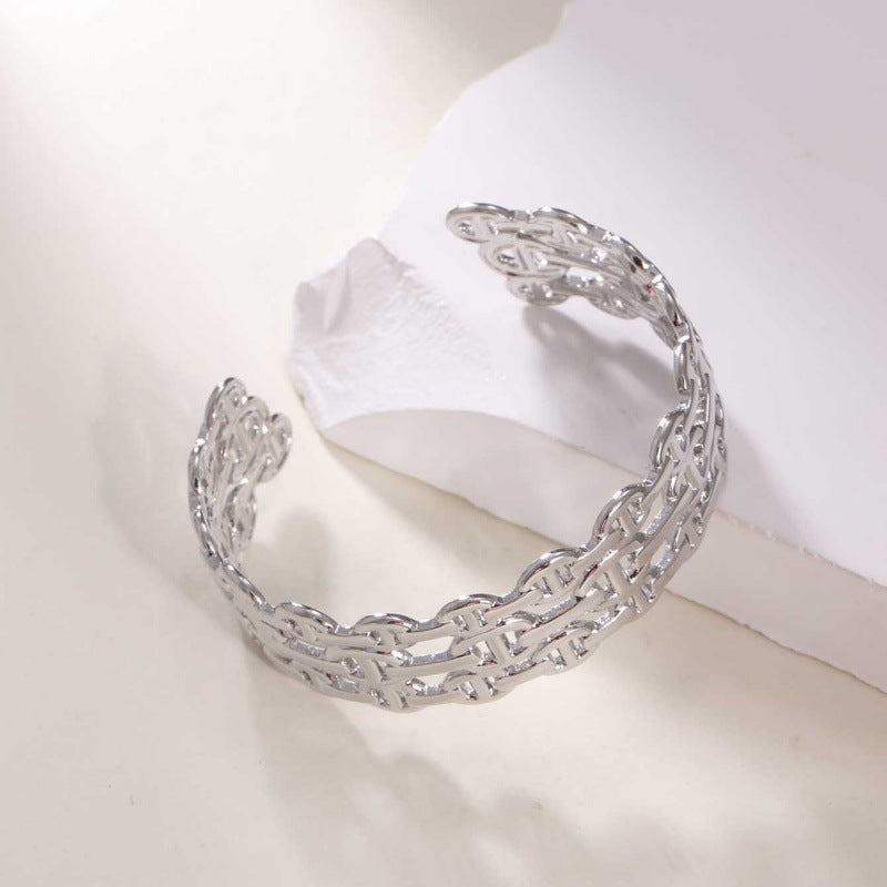 Women's Open Bangle in Modern Bamboo Design Calm Wears-https://detail.1688.com/offer/928602042163.html-Calm Wears-Gold yellow-Calm Wears