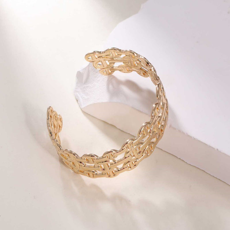Women's Open Bangle in Modern Bamboo Design Calm Wears-https://detail.1688.com/offer/928602042163.html-Calm Wears-Gold yellow-Calm Wears