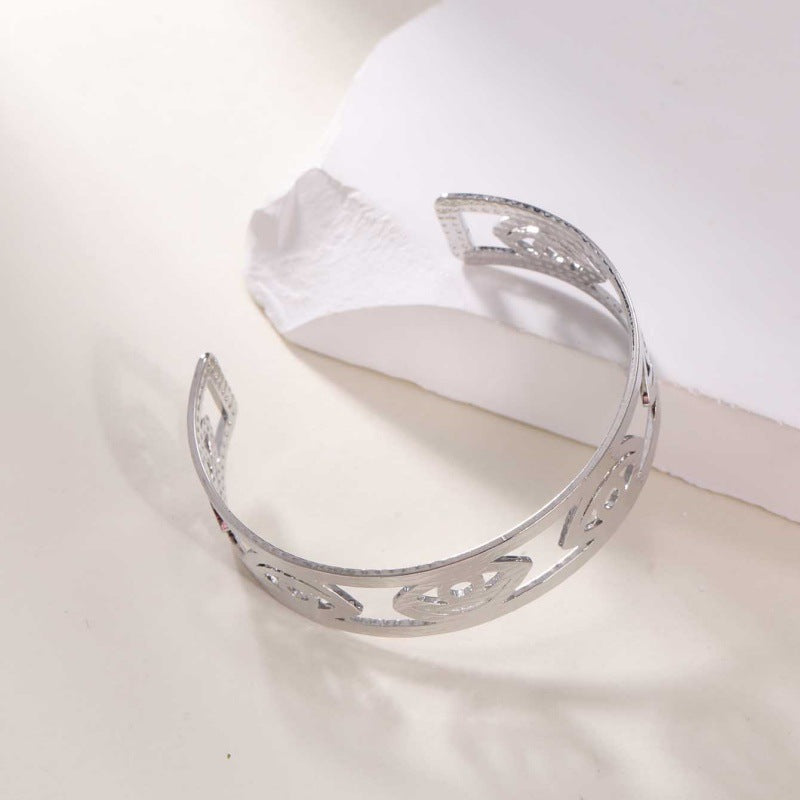 Women's Open Bangle in Modern Bamboo Design Calm Wears-https://detail.1688.com/offer/928602042163.html-Calm Wears-Silver-Calm Wears