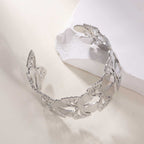 Women's Open Bangle with Elegant Wave Design Calm Wears-https://detail.1688.com/offer/968910162139.html-Calm Wears-Silver-Calm Wears