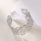 Women's Open Bangle with Elegant Wave Design Calm Wears-https://detail.1688.com/offer/968910162139.html-Calm Wears-Silver-Calm Wears