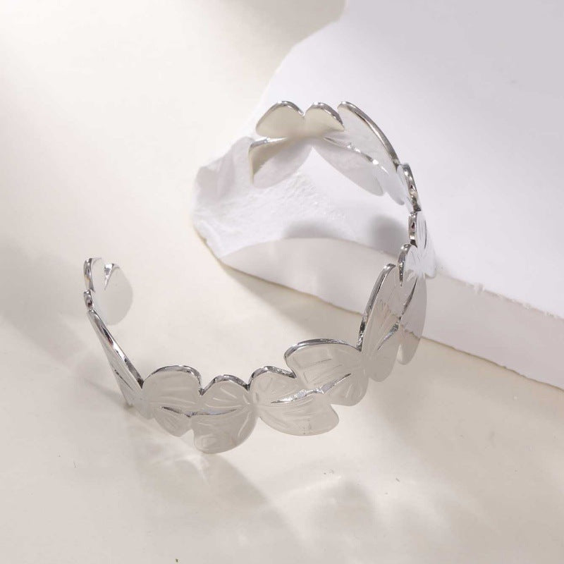 Women's Open Bangle with Elegant Wave Design Calm Wears-https://detail.1688.com/offer/968910162139.html-Calm Wears-Silver-Calm Wears