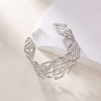 Women's Open Bangle with Elegant Wave Design Calm Wears-https://detail.1688.com/offer/968910162139.html-Calm Wears-Silver-Calm Wears