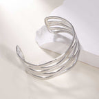Women's Open Bangle with Elegant Wave Design Calm Wears-https://detail.1688.com/offer/968910162139.html-Calm Wears-Silver-Calm Wears