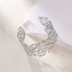 Women's Open Bangle with Elegant Wave Design Calm Wears-https://detail.1688.com/offer/968910162139.html-Calm Wears-Silver-Calm Wears