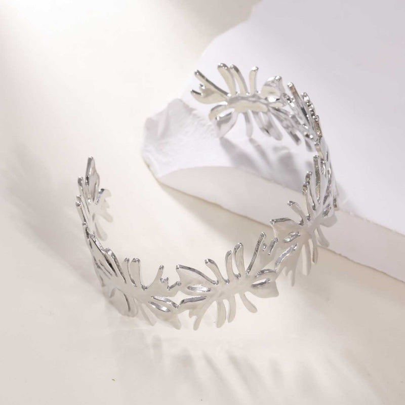 Women's Open Bangle with Elegant Wave Design Calm Wears-https://detail.1688.com/offer/968910162139.html-Calm Wears-Silver-Calm Wears