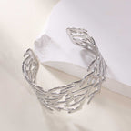 Women's Open Bangle with Elegant Wave Design Calm Wears-https://detail.1688.com/offer/968910162139.html-Calm Wears-Silver-Calm Wears