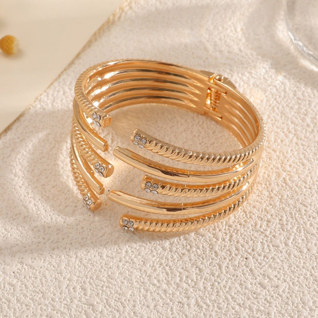 Women's Open Bangle with Modern, Layered Design Calm Wears-https://detail.1688.com/offer/963981056721.html-Calm Wears-Gold-Calm Wears