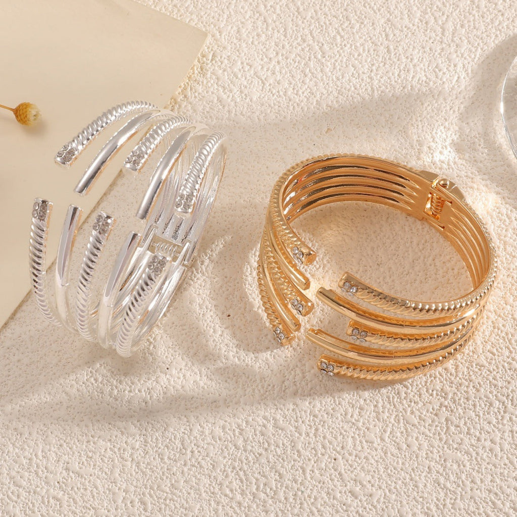 Women's Open Bangle with Modern, Layered Design Calm Wears-https://detail.1688.com/offer/963981056721.html-Calm Wears-Silver-Calm Wears