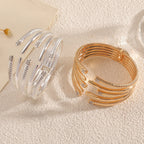 Women's Open Bangle with Modern, Layered Design Calm Wears-https://detail.1688.com/offer/963981056721.html-Calm Wears-Silver-Calm Wears