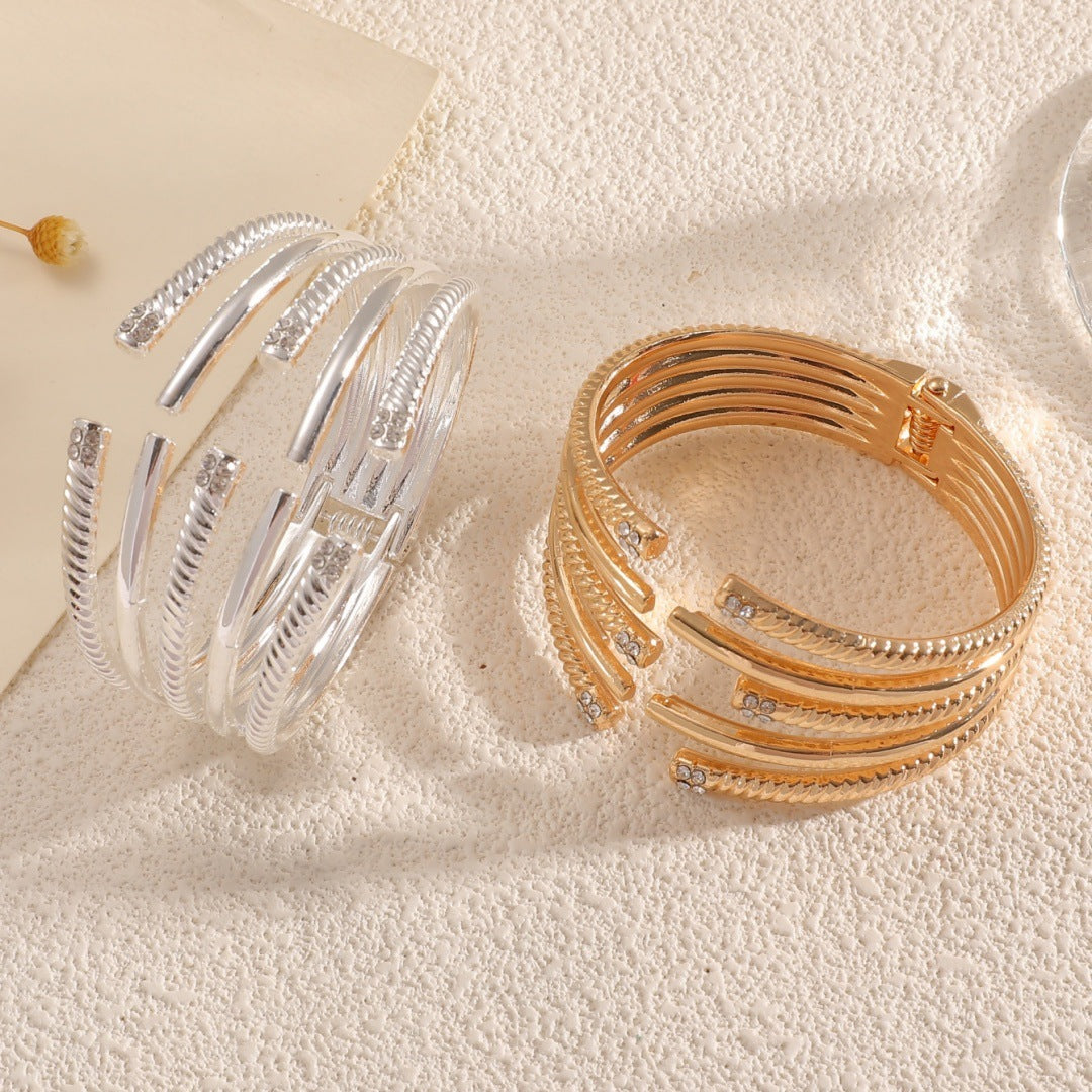 Women's Open Bangle with Modern, Layered Design Calm Wears-https://detail.1688.com/offer/963981056721.html-Calm Wears-Silver-Calm Wears