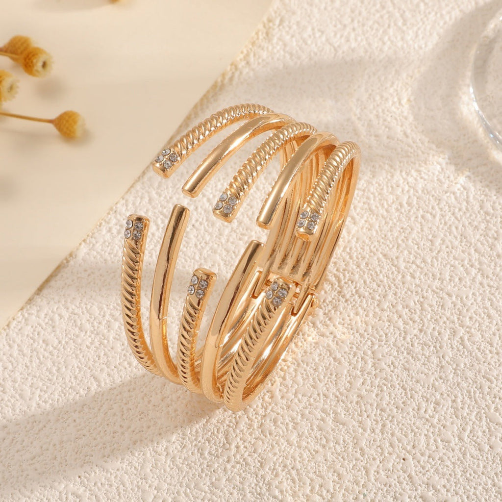 Women's Open Bangle with Modern, Layered Design Calm Wears-https://detail.1688.com/offer/963981056721.html-Calm Wears-Silver-Calm Wears