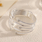 Women's Open Bangle with Modern, Layered Design Calm Wears-https://detail.1688.com/offer/963981056721.html-Calm Wears-Silver-Calm Wears
