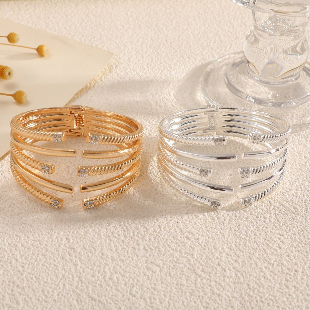 Women's Open Bangle with Modern, Layered Design Calm Wears-https://detail.1688.com/offer/963981056721.html-Calm Wears-Silver-Calm Wears